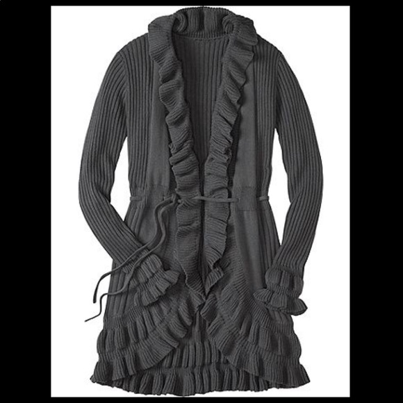 Hanna Andersson Sweaters - Hanna Andersson Black Long Luxe Ruffle Cardigan L